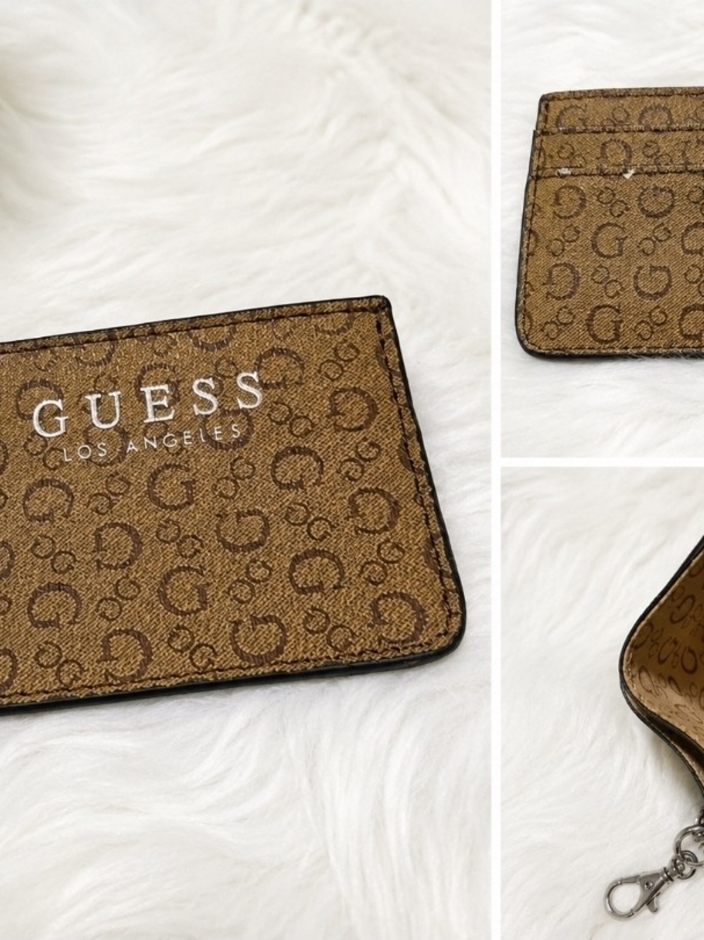 GUESS Brown Monogram Card Holder with Logo